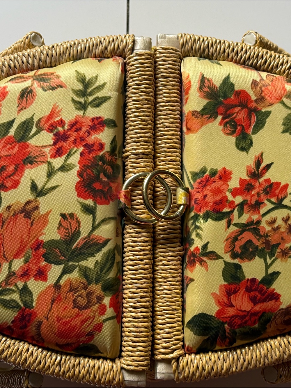 HiMark Sewing Basket, Yellow Floral, Swing Lids, Plastic Insert, Wood Bottom - Picture 2 of 8
